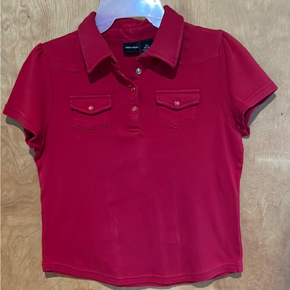 Women’s Junior 100% Cotton Red Short Sleeve Polo Shirt (Sz.14/16)